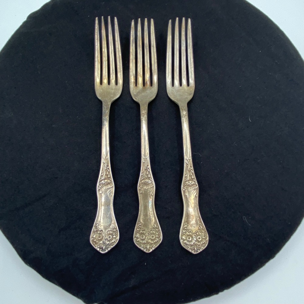 Antique William Rogers 1906 Flower Silverplate Dinner Forks Set 7.5" Rare